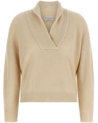 Brunello Cucinelli - Shawl Neck Ribbed Sweater - Lyst