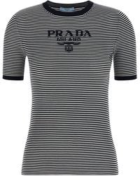 Prada - Silk T-Shirt With Intarsia Logo - Lyst