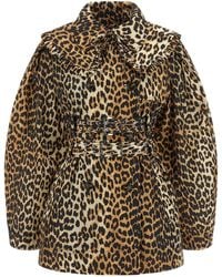 Ganni - 'leopard Duchesse Nylon Short' Trench Coat - Lyst