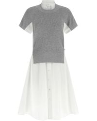 Sacai - Hybrid Shirt Dress With Ribbed Knit Panel - Lyst