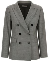 Alberto Biani - Double-Breasted Birdseye Blazer With Pick Stitching - Lyst