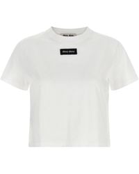 Miu Miu - Logo Patch Crop T-shirt - Lyst