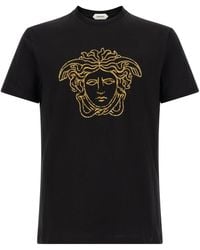 Versace - Cotton T-Shirt With Medusa Embroidery - Lyst