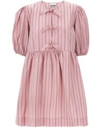 Ganni - Popeline-Kleid Mit Schleife - Lyst