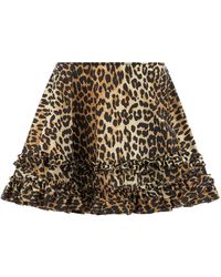 Ganni - 'leopard Duchesse Nylon Mini Frill' Skirt - Lyst