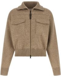 Brunello Cucinelli - 'shiny Zipper Pull' Wool Cardigan - Lyst