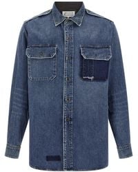 Maison Margiela - Used-Effect Cotton Denim Shirt With Unique Badges - Lyst