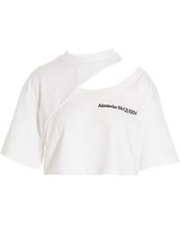 Alexander McQueen T-shirt cropped ricamo logo - Bianco