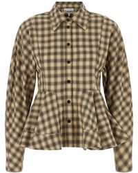 Ganni - 'check Flannel Peplum' Shirt - Lyst