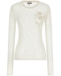 Ganni - Pointelle Cotton Sweater - Lyst
