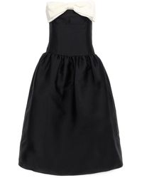 Self-Portrait - Kleid "Black Taffeta Contrast Bow Midi" - Lyst
