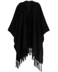 Saint Laurent Suede Fringes Cashemre Cape - Black