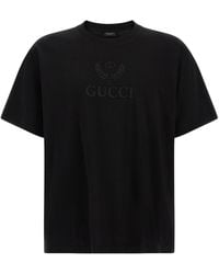 Gucci - Interlocking Gg Crest Embroidered T-Shirt - Lyst