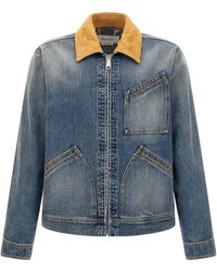 McQueen - Washed Ddenim Jacket With Suede Collar - Lyst