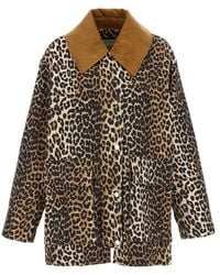 Ganni - 'leopard Printed Canvas Midi' Jacket - Lyst
