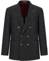 Brunello Cucinelli - Double-Breasted Denim Blazer - Lyst