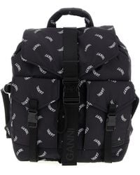 Ganni - Backpack With All-Over Logo Print - Lyst