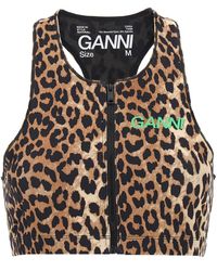Ganni - Sportliches Top Mit Leopardenmuster Und Logo - Lyst