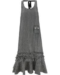 Ganni - Dress 'Crinkled Taffeta Check U-Neck Long Dress' - Lyst