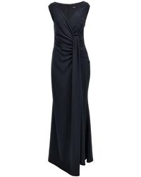 Kiton - Draped Long Dress Abiti Blu - Lyst