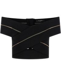 Balmain - Off-the-shoulder Crop Top - Lyst