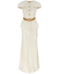 Self-Portrait - 'cream Taffeta Chain Belt Maxi' Dress - Lyst