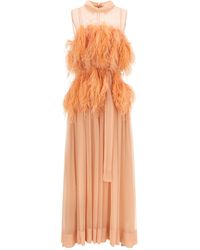 Alberta Ferretti - Chiffon And Feather Dress - Lyst