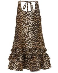 Ganni - Dress With Animal Print - Lyst
