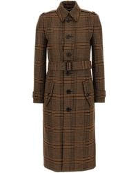 Saint Laurent - Mantel Aus Wolle Mit Prince Of Wales-Karomuster - Lyst