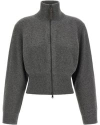 Brunello Cucinelli - Ribbed Cardigan With Leather Detail - Lyst