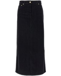Ganni - Long Velvet Ribbed Skirt - Lyst