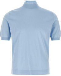 Prada - Short-Sleeved Sweater With Intarsia Logo - Lyst