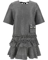 Ganni - 'Crinkled Check Mini' Dress - Lyst