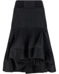 Sacai - Asymmetrical Skirt With Pleated Panels - Lyst