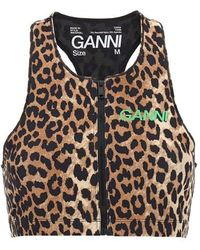 Ganni - Logo Leopard Sports Top - Lyst