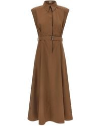 Brunello Cucinelli - Long Sleeveless Cotton Dress With Belt - Lyst