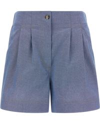 Moncler - Chambray Cotton Shorts - Lyst