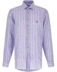 Etro - Striped Linen Shirt With Embroidered Pegaso - Lyst