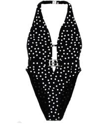 Dolce & Gabbana - Einteiliger Badeanzug Mit Logo Und Punktmuster - Lyst