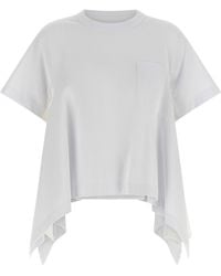 Sacai - T-Shirt With Asymmetrical Denim Inserts - Lyst