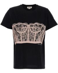 Alexander McQueen - Black Shell Lace-print Cotton-jersey T-shirt - Lyst