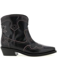Ganni - 'low Shaft Embroidered Western' Ankle Boots - Lyst
