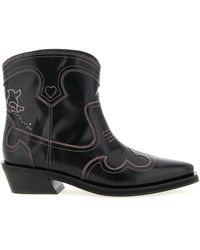Ganni - 'low Shaft Embroidered Western' Ankle Boots - Lyst