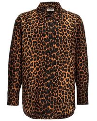 Saint Laurent - Leopard Print Taffeta Shirt - Lyst