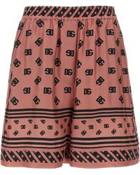 Dolce & Gabbana - Silk Shorts With Logo Print - Lyst