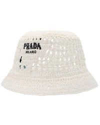 Prada - Logo Raffia Bucket Hat - Lyst