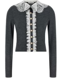 Self-Portrait - Self-Portrait Cardigan With Lace Collar - Lyst