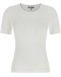 Ganni - Logo Embroidery T-shirt - Lyst
