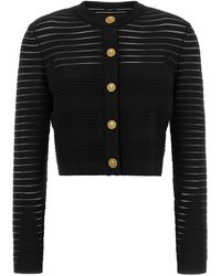 Balmain - Cardigan With Sheer Striped Knit - Lyst