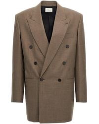 Saint Laurent - Double-Breasted Wool Blazer Grigio - Lyst